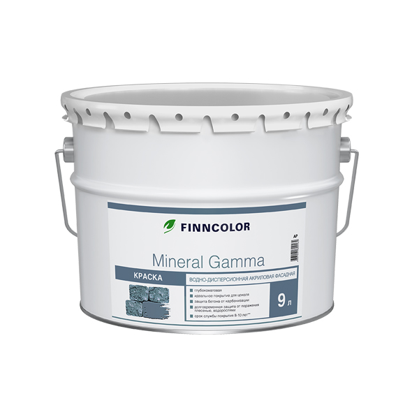 Finncolor Краска фасадная MINERAL GAMMA AP 9л для окраски цоколей и фасадов зданий  глубокоматовая