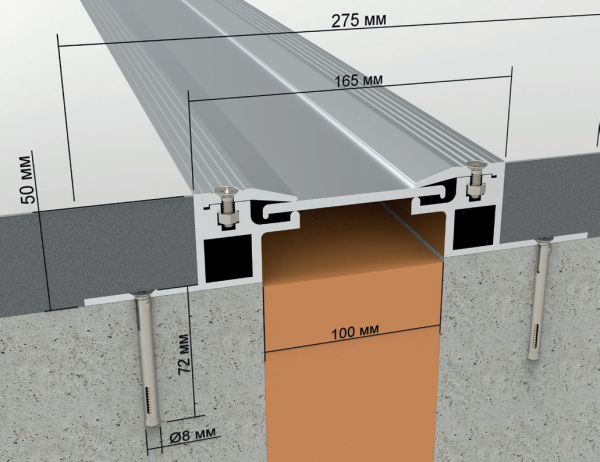 Устройство для деформационного шва при низких  и средних пешеходных нагрузках