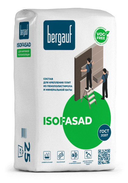 Бергауф Состав для плит из пенополистирола и минеральной ваты Isofasad Зима, 25 кг
